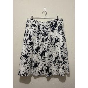Talbots navy/white palm print silk/linen blend A-line pleated skirt (16 petite)